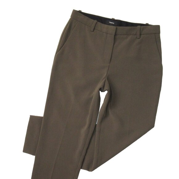 NWT THEORY Treeca in Mink Brown Admiral Crepe Tapered Slim Ankle Pants 00 - Picture 2 of 4